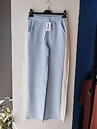 Su Yolu Kumaş Şeritli/Düz Cepli Lastik Kemerli İpli Bayan Pantolon