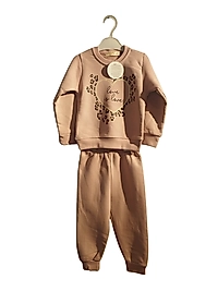 Kışlık Üç İP Şardonlu Kız Çocuk  Pembe Eşofman Takımı