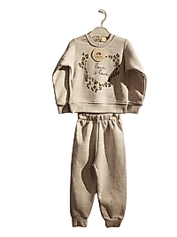 Kışlık Üç İP Şardonlu Kız Çocuk Kalpli Eşofman Takımı